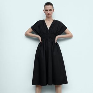 Zara V-Neck Black Midi Dress